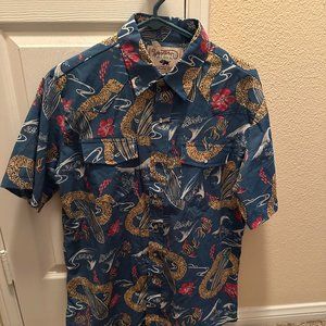 Western Aloha "Surfboard Blue" Western Slyle Aloha Shirt Size L Made in Texas